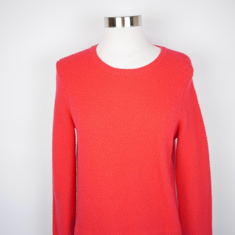 J. CREW Women's M Red knit long sleeve wool pullover sweater chambray faux shirt - Picture 2 of 10